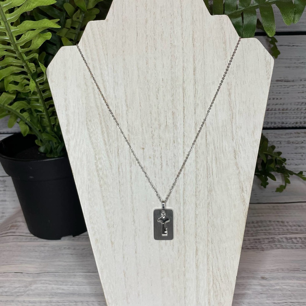 Unisex Silver Key Necklace DogTag 11"